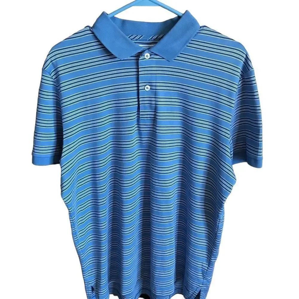 Southern Tide golf polo men’s Size L short sleeve athletic blue stripe 100% cott